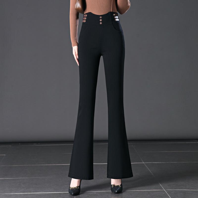 Autumn High-Waist Black Flare Pants for Women - Versatile, Elastic, and Stylish Jeans for Middle-Aged Moms
