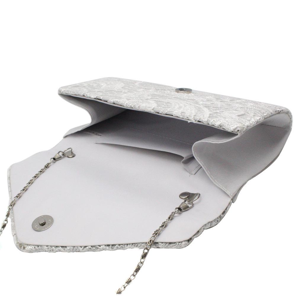 Elegant Lace & Satin Clutch Evening Bag with V-Shaped Flap