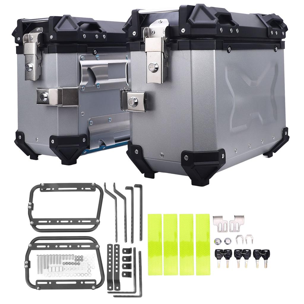 Motorcycle Side Case Universal Fit Aluminum Alloy 28L Left Right Hard Saddlebag Box with Support Rack Lock Handle for
