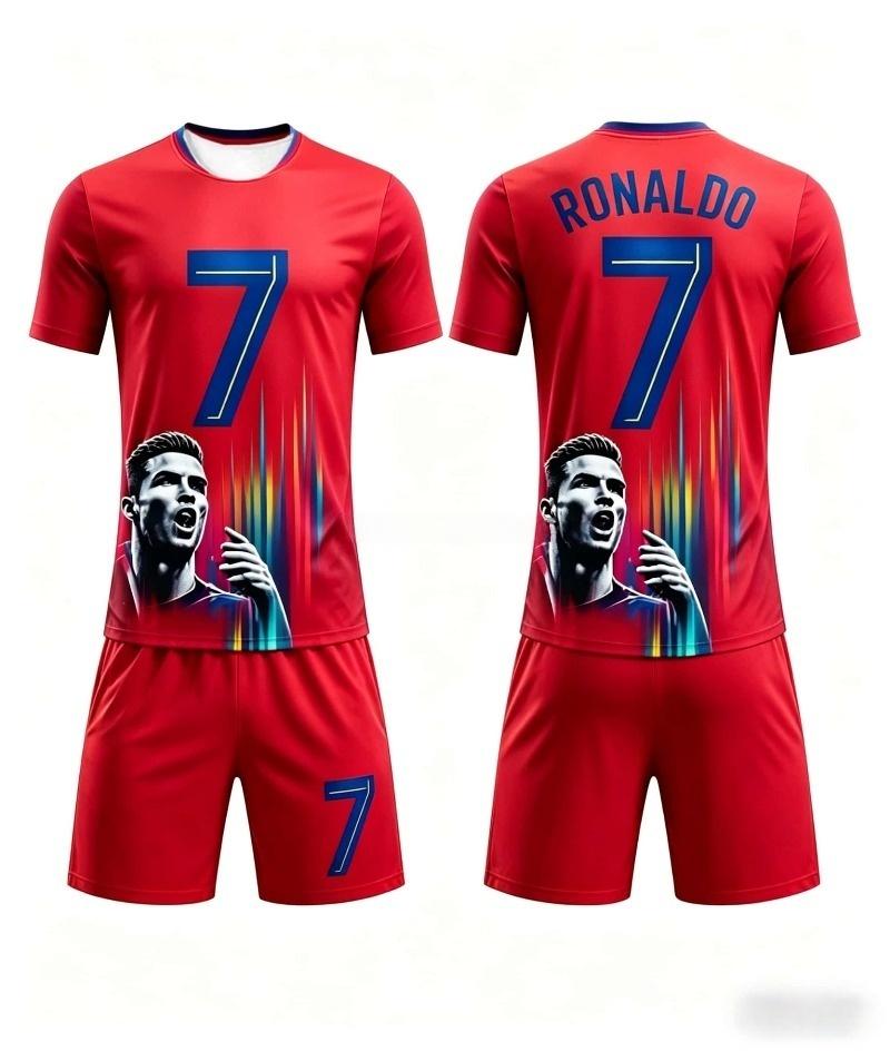 Summer New # 7 Ronaldo Football Jersey Men Women Short Sleeve T-shirt+Shorts Set Sports Causal Training Clothes Family Kids Tees