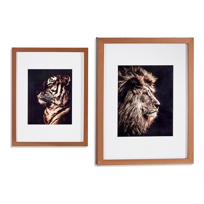Decorative Frame - Ethnic - Tiger and Lion - Bronze Glass - 33 X 3 X 43 Cm - To Place