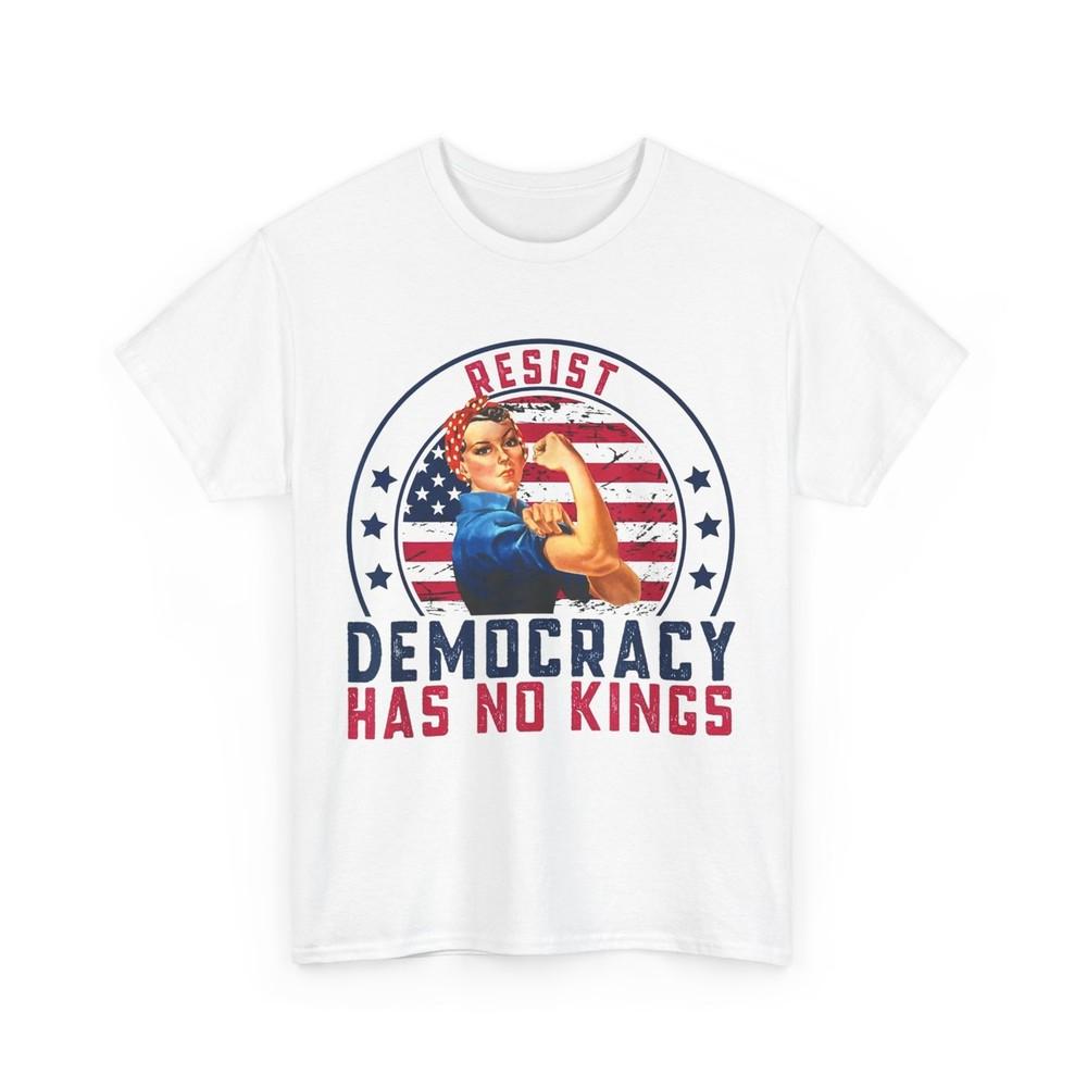 

Resist Democracy Has No Kings Shirt, American Flag Patriotic T-Shirt 4XL
