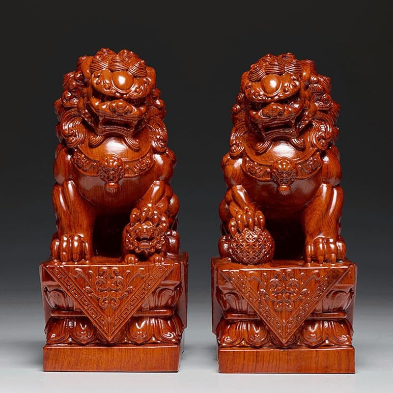 

wood carving figurine Guardian guardian dog (shishi guardian dog) wooden (Height 30cm x width 18cm) sculpture feng shui good luck figurine feng shui