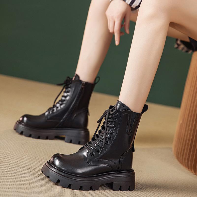 New thick heel single boots, spring and autumn boots, small height-increasing Martin boots show feet, small fashion short boots