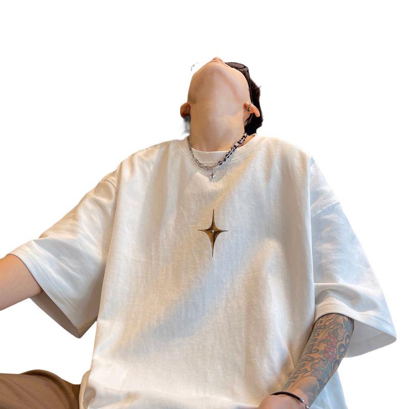 Men's 2023 Summer Seven-Sleeve Pure Cotton T-Shirt - White Trendy American Heavyweight Design