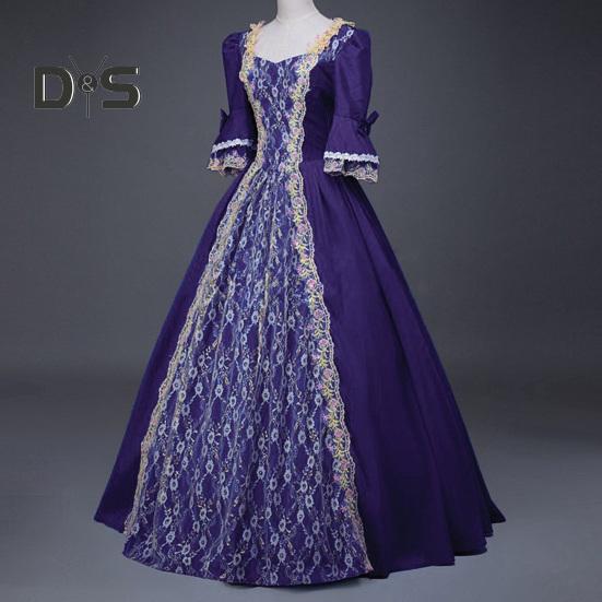 Women Performance Dress Stage Show Retro Royal Style Lace Bow Decor Bell Sleeve Patchwork A-line Hallowen Party Carnival Evening Dress Ball Gown