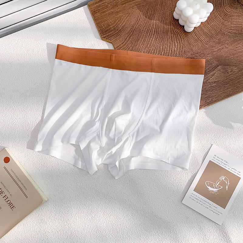 Summer Men s Ice Silk Seamless Boxer Briefs: Antibacterial, Thin, Mid-Waist, Waffle Nylon. L