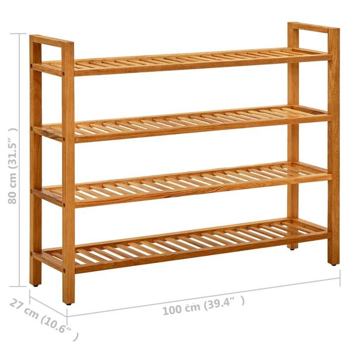 VidaXL 4-Tier Shoe Rack 100x27x80 Cm Solid Oak