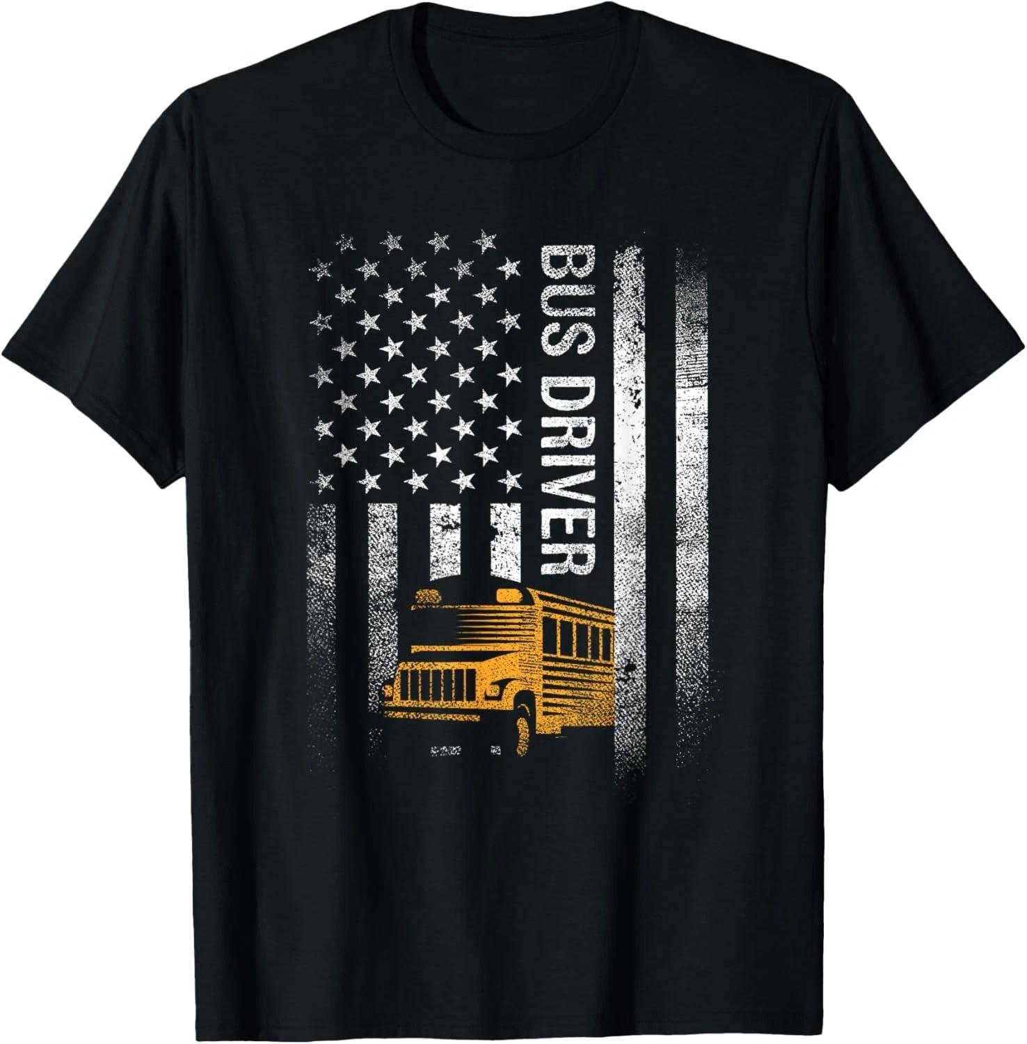 School Bus Driver Usa American Flag Funny Bus Driver Gift T-Shirt L