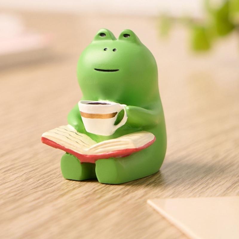 Resine Caffè Rane con Sedia a Dondolo Scultura in Miniatura Fatta a Mano Ornamento da Scrivania Per Studio e Decorazione Ufficio