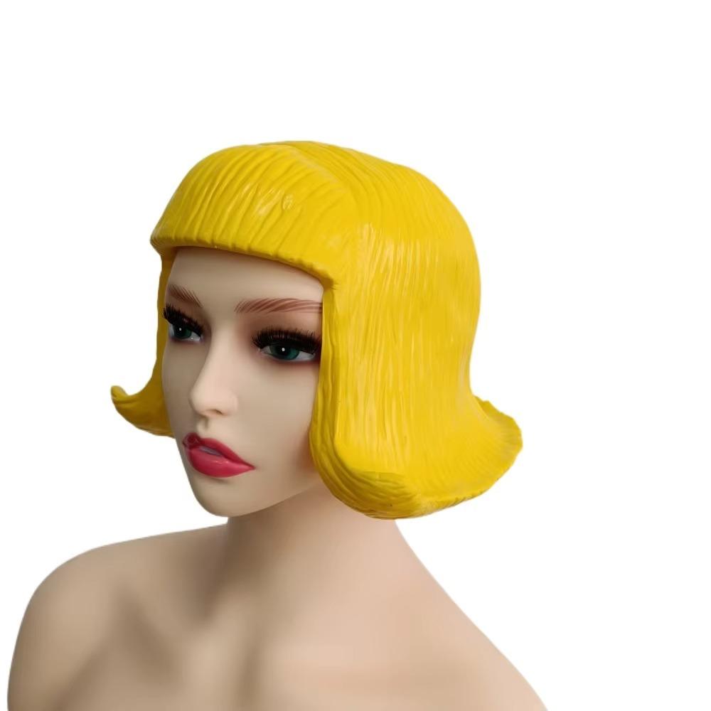 

Funny Rubber Short Bob Wig Reusable Soft Colorful Hair Hats Realistic Latex Mask Role Play жёлтый