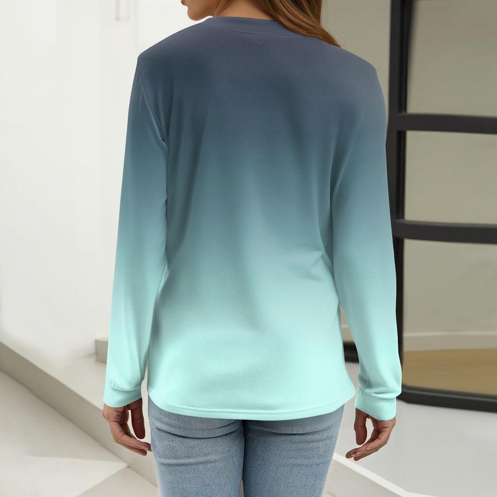 Women's T Shirt Print Button Long Sleeve Daily Weekend Fashion Basic V- Neck Regular Top
