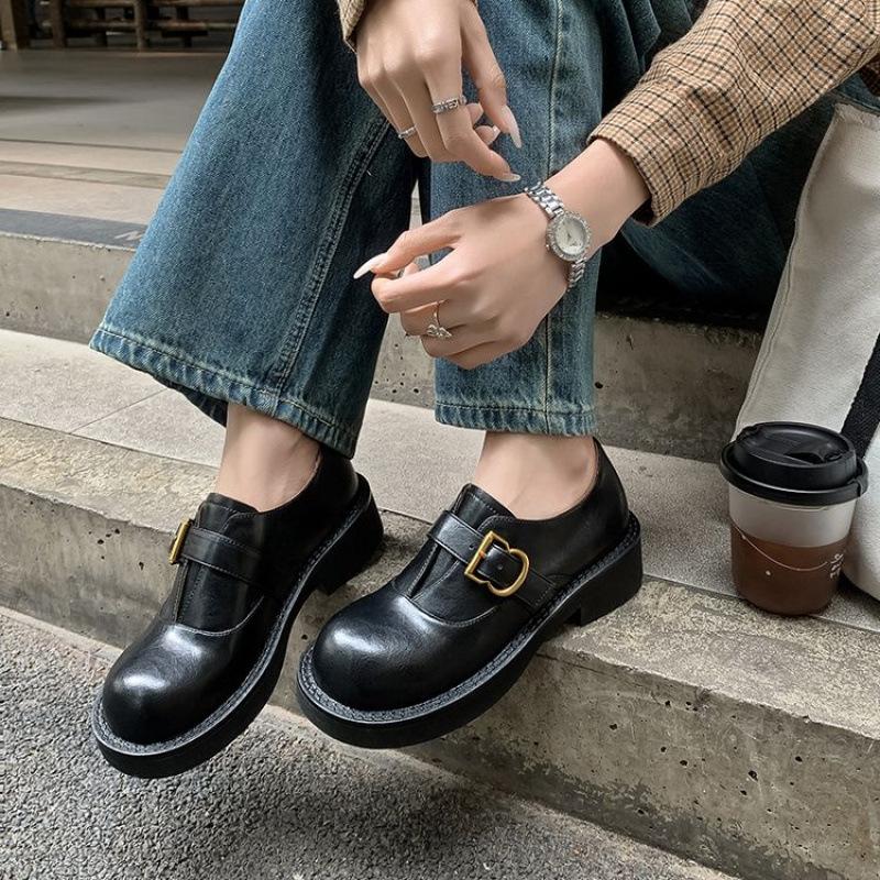 Spring and Autumn new thick-soled non-slip loafers women's genuine leather casual sheepskin women's shoes comfortable large size four-season single s