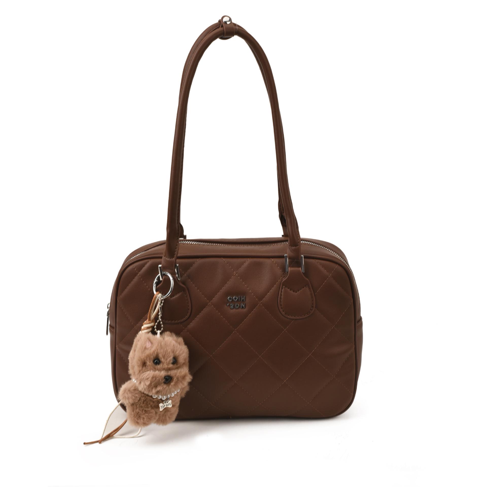 

Korean Style 2025 Women s Soft Leather Shoulder Bag with Bear Charm and Diamond Lattice Design Without Charm