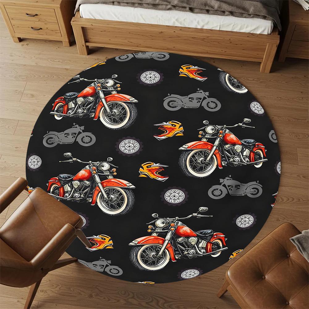 1PC Motorcycle Flames Round Chair mat Area Rug - Non-Slip, Floor Mat for Office, Bedroom, and Indoor Decor -Gift D1127247