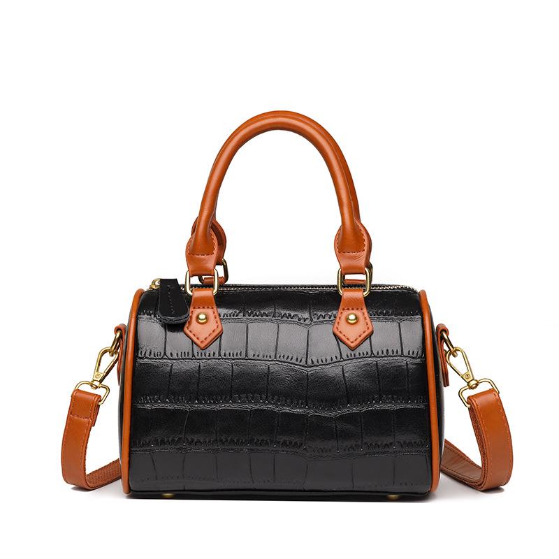 

Кожаная Ретро Портативная Женская Сумка Коровья Кожа Сумка Бостон Портативная Сумка Мессенджер Мягкая Кожа Контрастная Сумка Через Плечо чёрный