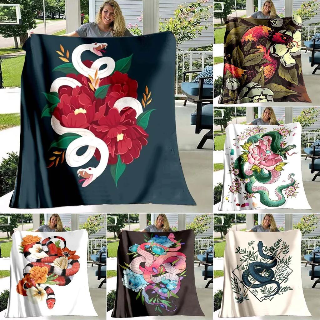 White Snake Flower Wild Animal Blanket Lightweight Comfortable Soft Warm Blanket for Bed Sofa Blanket Couch King Queen Full Size