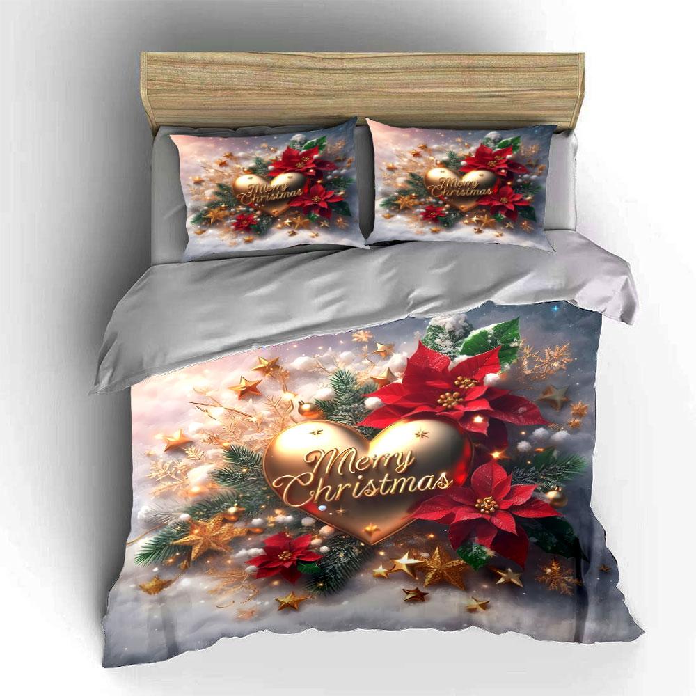 Golden Merry Christmas Design Bedding Duvet Cover Set Duvet Cover Pillowcases (1*Duvet Cover 2*Pillowcases, without duvet insert)