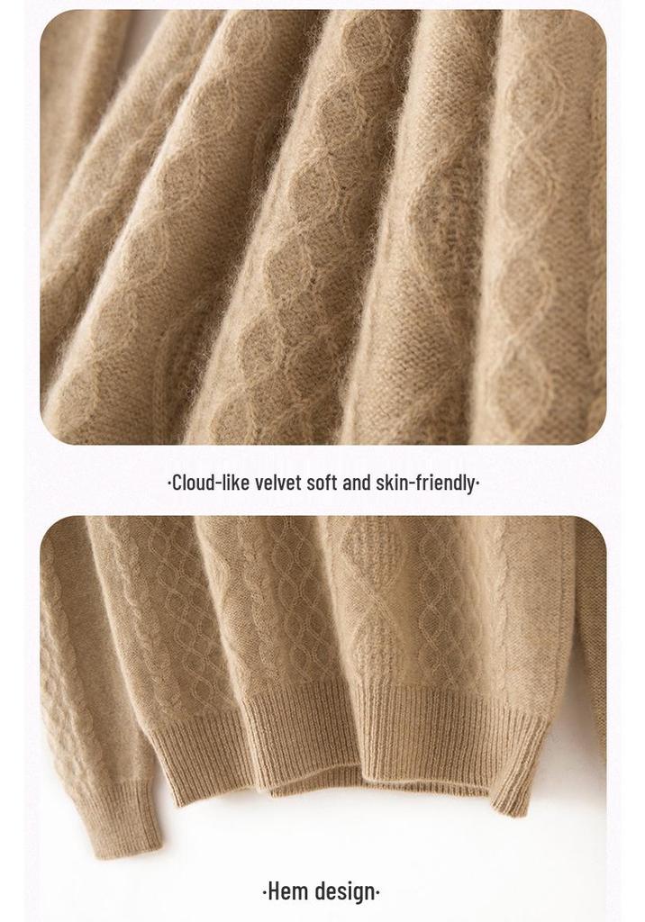 Ladies' Retro High-Neck Double-Strand Cashmere Knit Pullover