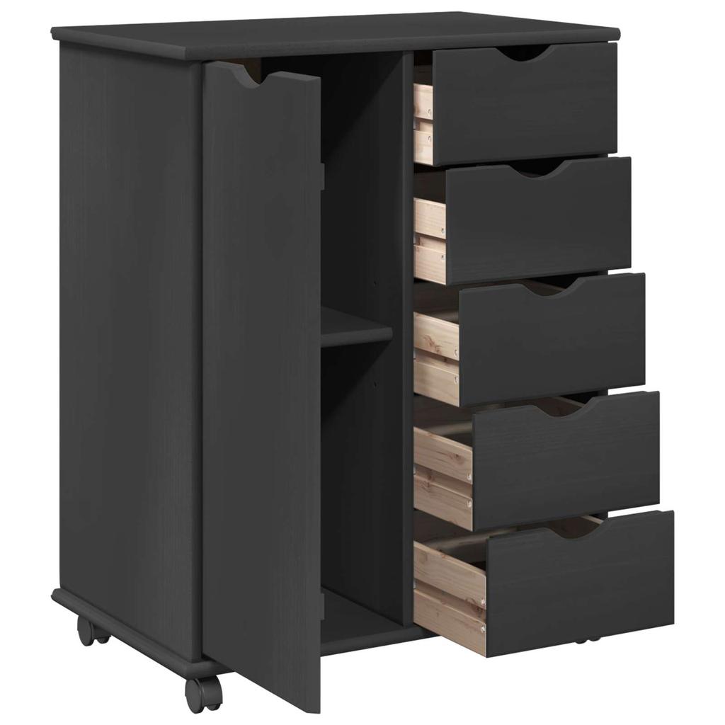 Mobile Storage Cabinet in Gray 63.5 x 39 x 79 cm Solid Pine Wood