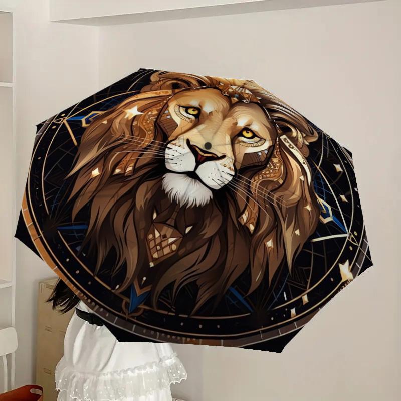 1pc Golden Lion Emblem Umbrella with Plastic Handle,Suitable for All Seasons Home Travel Outdoor UmbrellaDD574