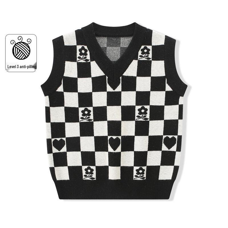 Montagut Kids V-Neck Checkerboard Knit Vest 140