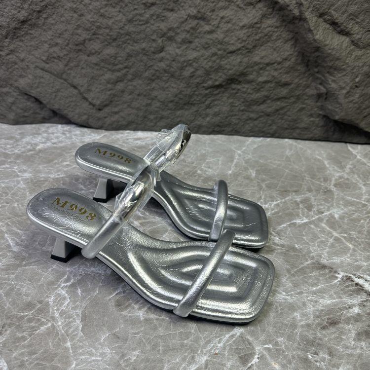 2025 Summer New Women's Shoes Casual High Heels Mid-heel Leak Toe Half-drag Sandals Pedal One-word Slippers Pedal