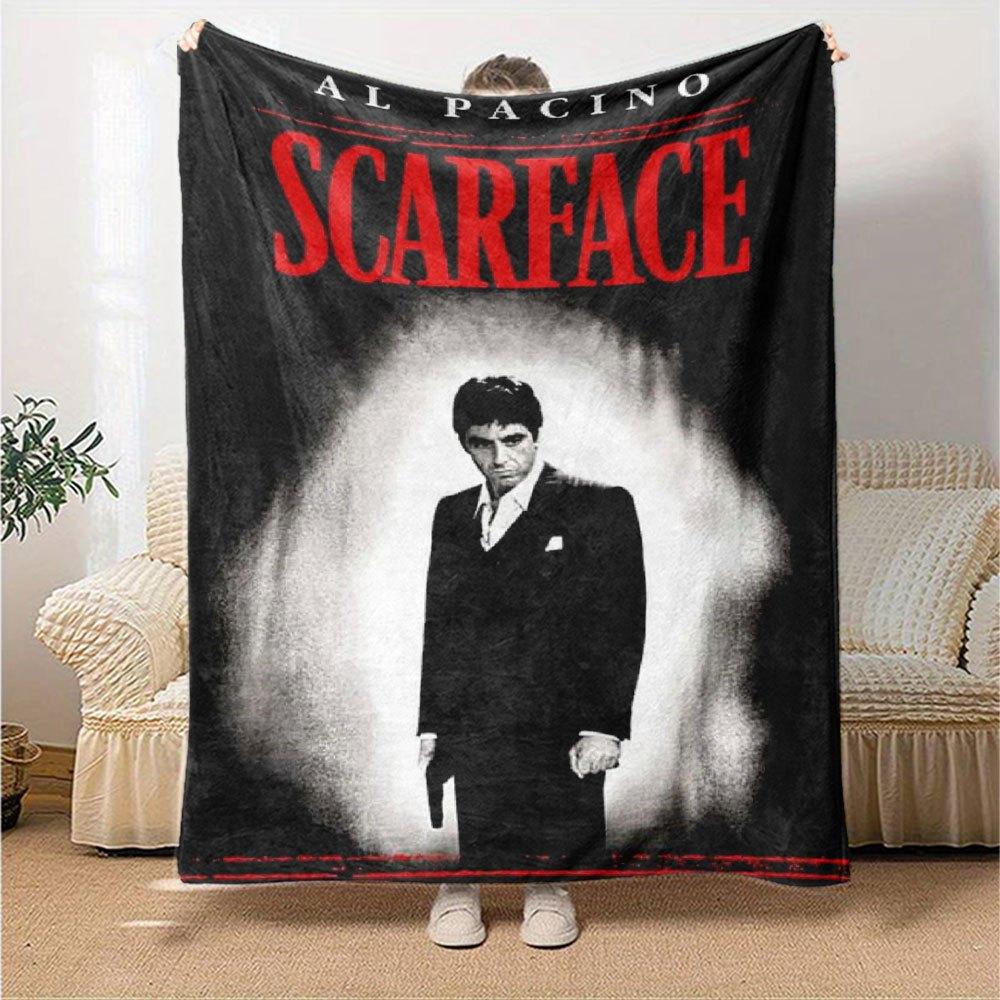 1pc Scarface-Inspired Flannel Blanket - Soft Cozy All-Season Throw for Bedroom, Sofa, Camping, Travel - Perfect Gift for Movie FansB34