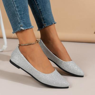 Women's Sequin Glitter Pointed Toe Flat Shoes Spring Summer Casual