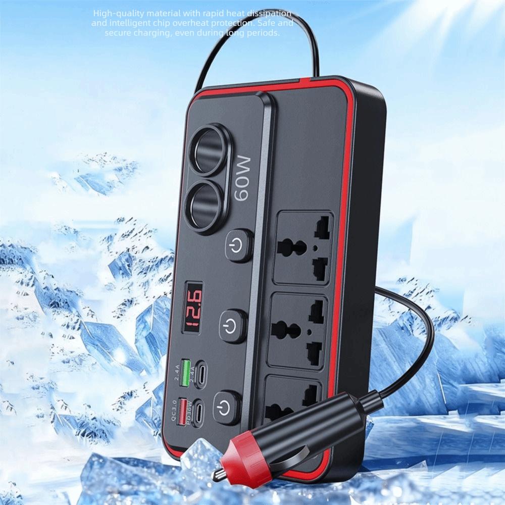 Fast Charging Car Power Inverter Independent Switch Control Car Outlet Adapter Travel and Camping