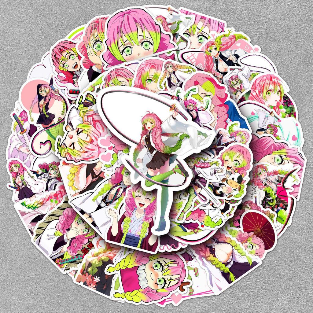 50 Japanese Anime Kanroji Mitsuri Stickers - Demon Slayer 2D, Waterproof for Journal Decoration.