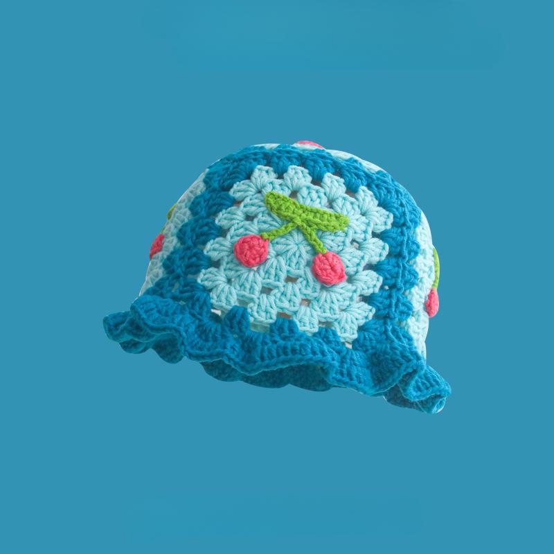 Korean Retro Stripe Handmade Crochet Bucket Hats Autumn and Winter Y2k Fisherman's Cap Women Tassel Colored Wool Hats