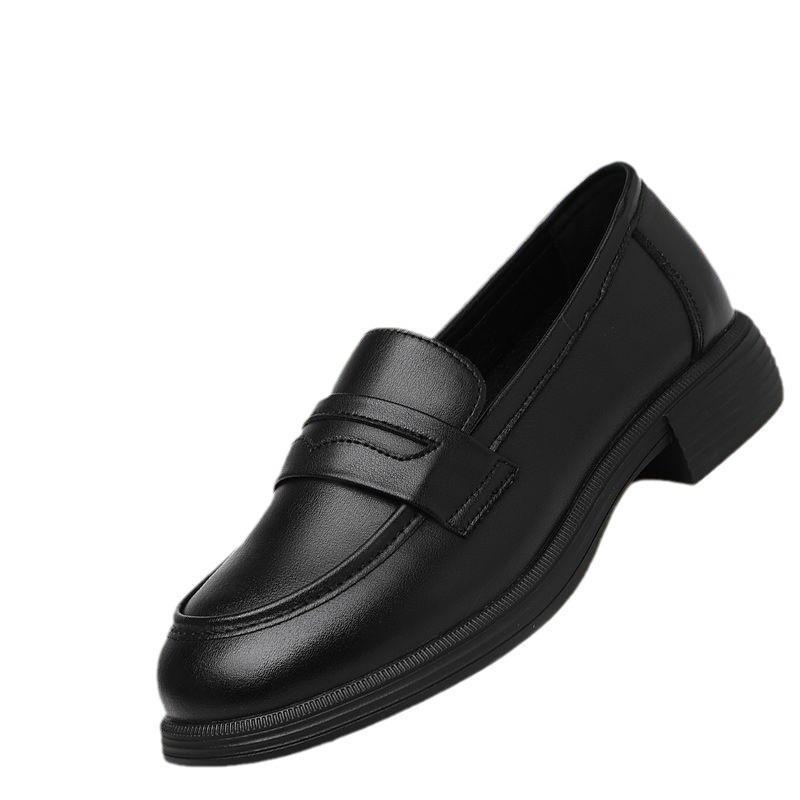 2024 Frühling/Herbst Runde Zehenpartie Slip-On Loafer: Lederschuhe mit dicker Sohle im britischen Stil für Frauen mittleren und höheren Alters