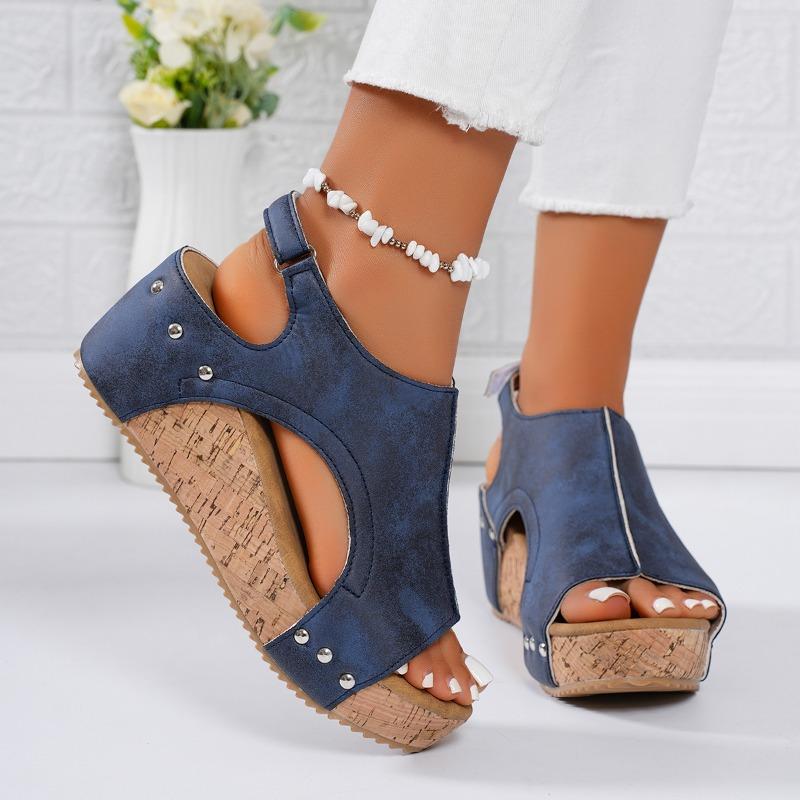 Fashion Summer Street Style Women's Footwear Solid Color Thick Sole Wedge Sandals Rubber Sole Open Toe Elegant Women's Shoes Plus Size