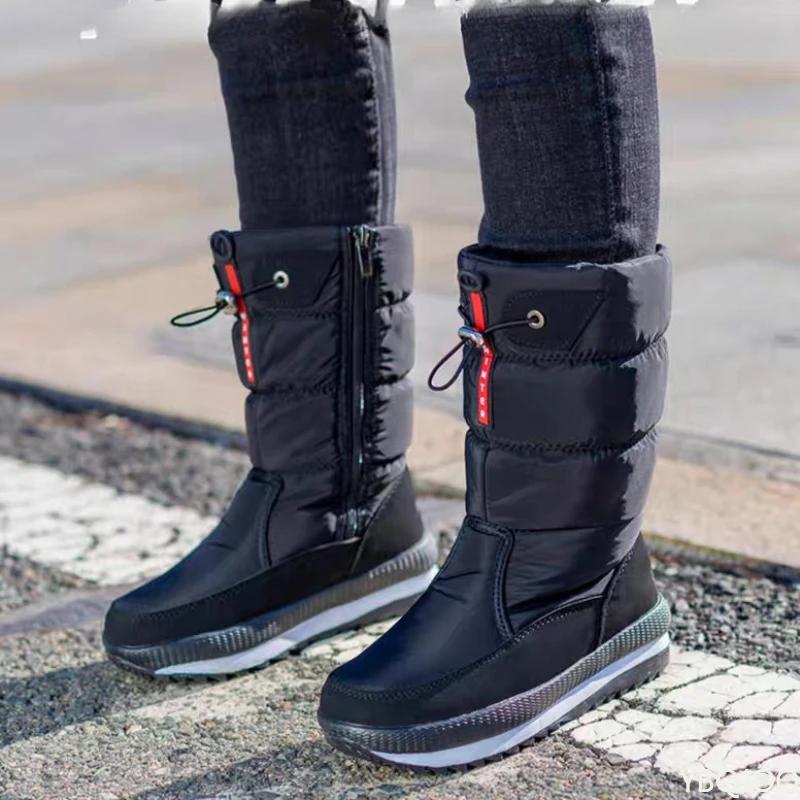 2026 Non Slip Waterproof Platform Snow Boot Casual Female White Shoes Winter Thick Women's Snow Boots Warm Plush Mid-calf Boots