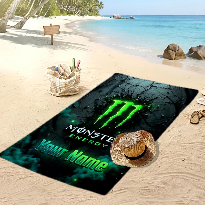 Asciugamano da Spiaggia Personalizzato Monster Energy, Stampa il Tuo Nome Testo Asciugamano Leggero Assorbente per Nuoto Viaggio