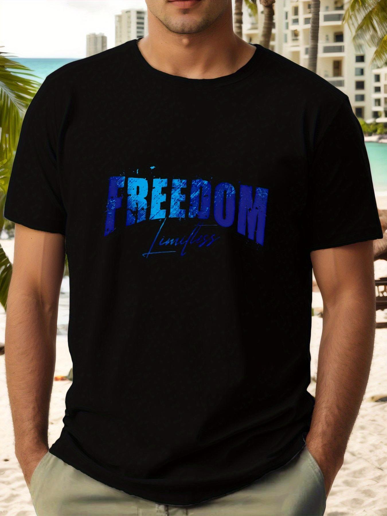 

FREEDOM T-shirt - Summer Lightweight Breathable Round Neck Tee with Bold Blue FREEDOM Print XXXXL