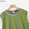 ZANZEA Damen Freizeit Rundhals Sommer Spitze Patchwork Ärmelloses T-Shirt
