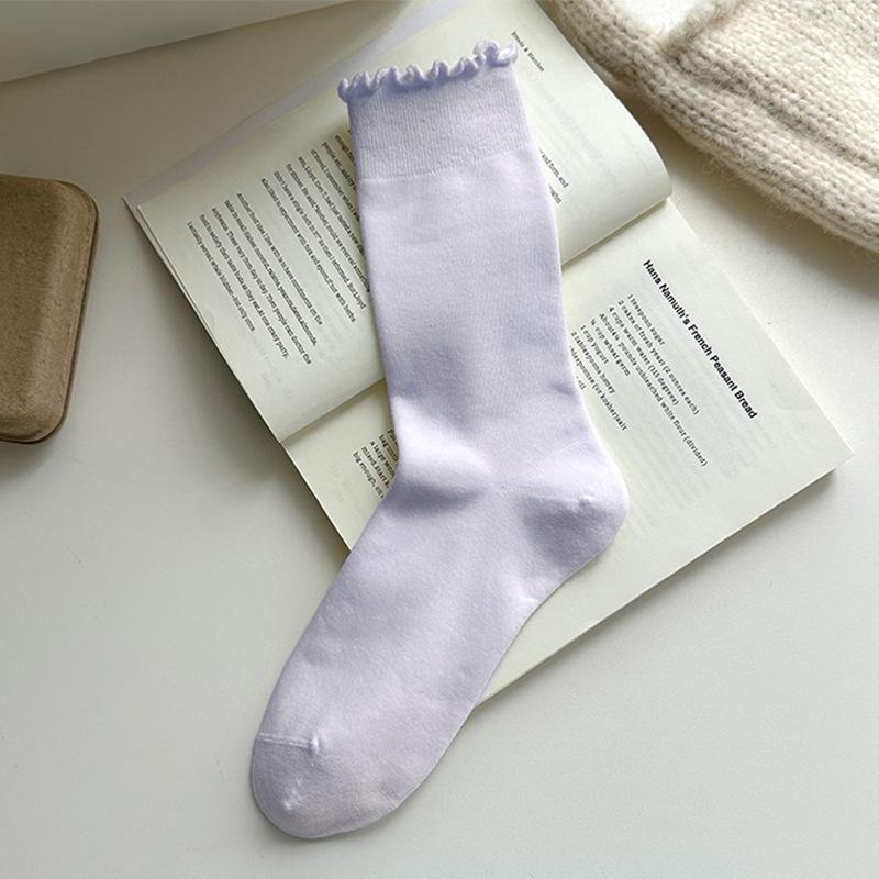 Women's Soft Pure Cotton Ruffle Edge Socks - Comfortable, Breathable, and Loose Fit