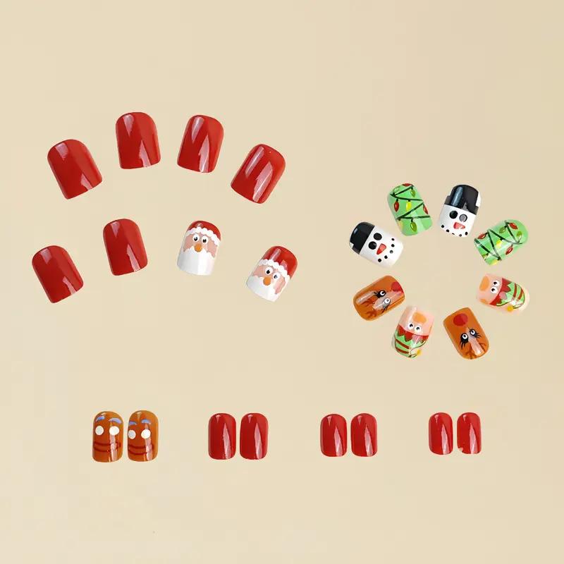 

2025 Christmas Press-On Nails - Cute Santa Claus, Reindeer, and Christmas Lights - 24-Piece Short Square Nail Set C1254
