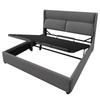 Upholstered Bed 160x200cm with Adjustable Headrests, Hydraulic Frame, Storage, Linen Material, Metal Slatted Frame, Grey (With Mattress)