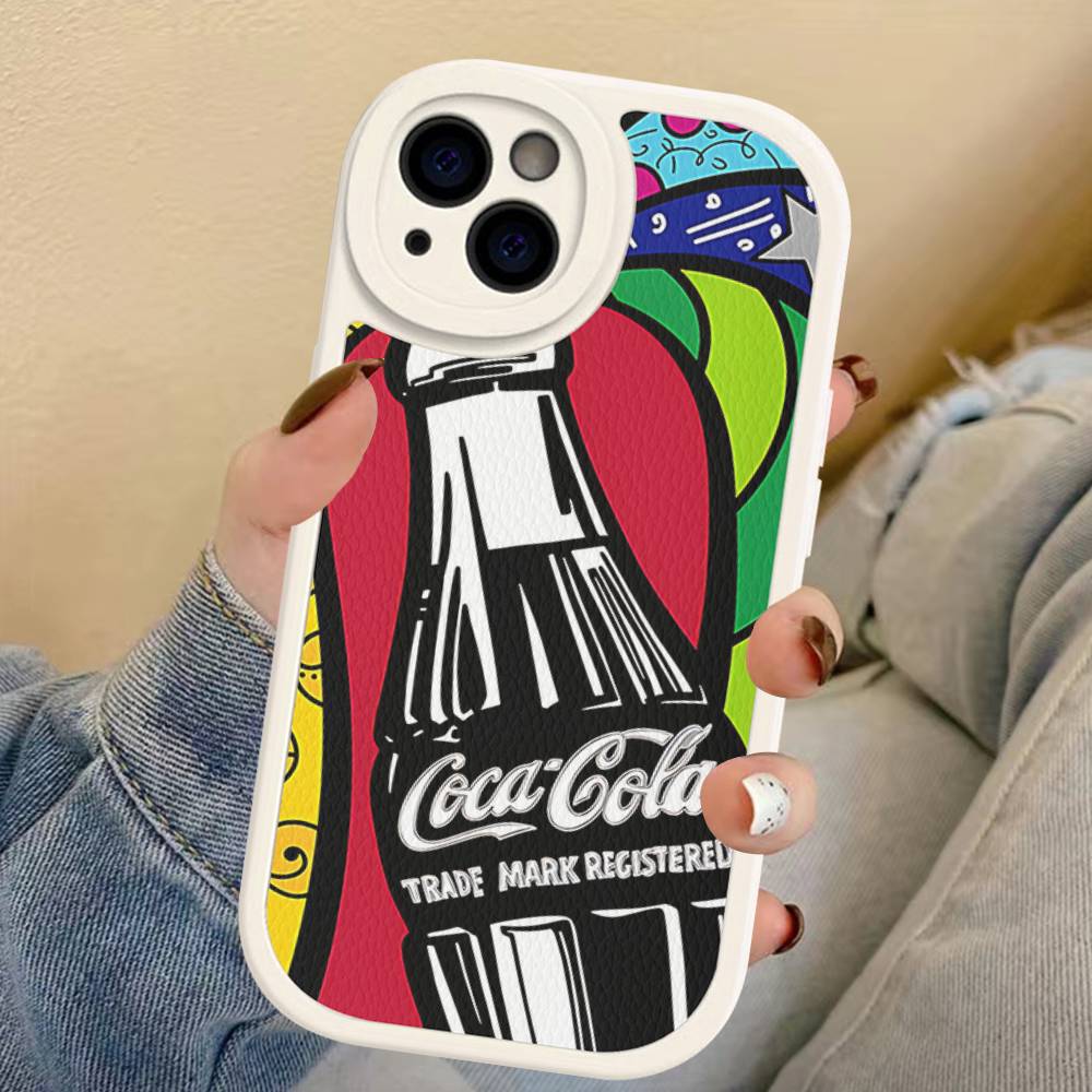 

Hot C-Coca Drinks C-Cola Leather Phone Case For IPhone 15 14 13 Pro Max 12 11 16 Plus Phone Cover iPhone 14 pro