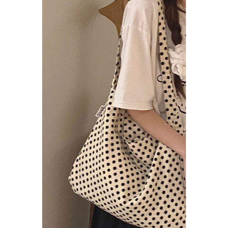 

Floral Summer South Korea Large Capacity Canvas Bag Polo dot beige