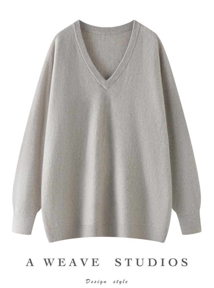 Autumn 2026 Women's Mid-Length Cashmere V-Neck Sweater - Elegant Solid Color Pullover