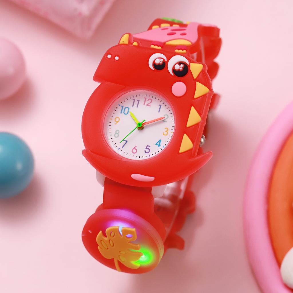 Süße Cartoon-Dinosaurier-Uhr mit coolen Lichtern, Quarzuhr für Halloween, Weihnachtsgeschenk