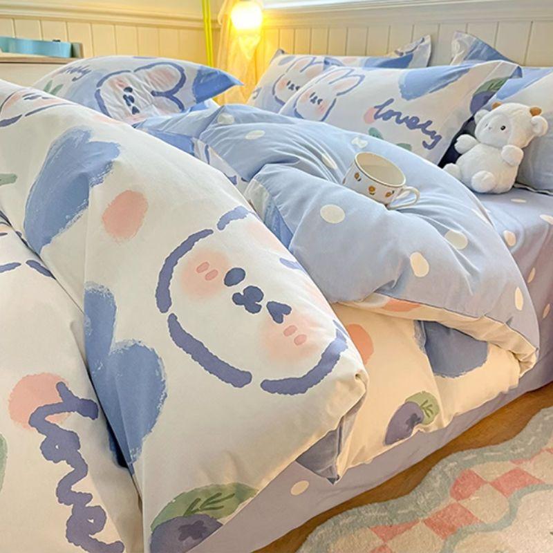 

Cute Rabbit Bedding Set New No Filler Ins Floral Duvet Cover Flat Sheet Pillowcases Twin Queen Size Girls Boys Comforter Cover Flat Bed Sheet&Twin 3pcs for 1m bed