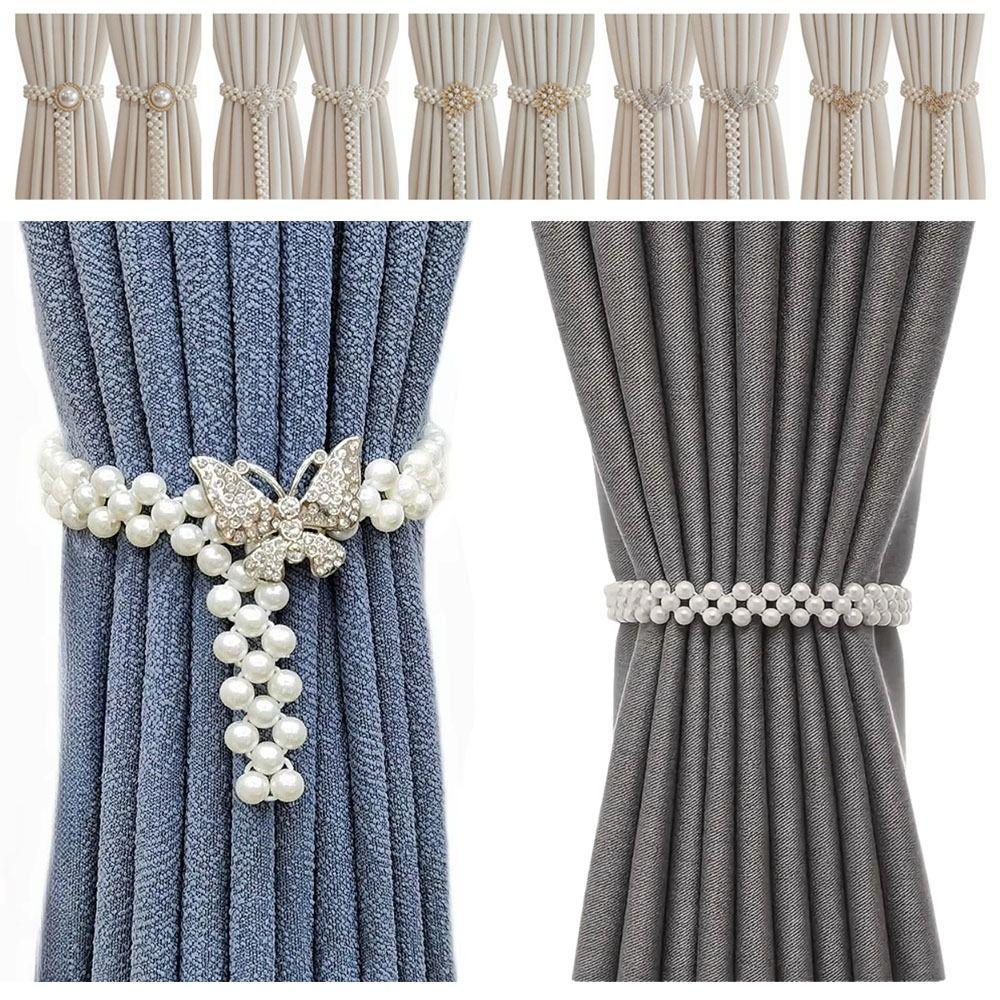 Butterfly Clips Pearls Curtain Holdbacks Elastic Window Curtain Tie Belts Home Decor