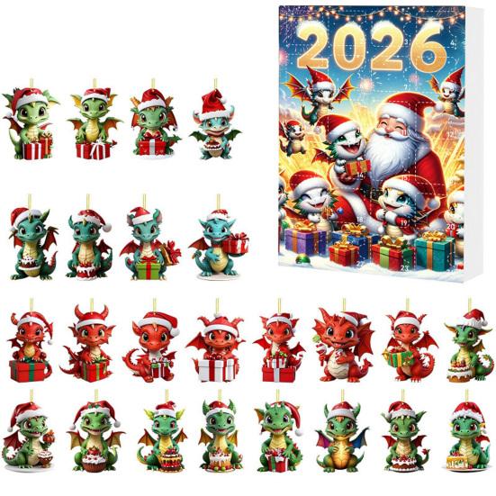 Creative Christmas Countdown Calendar Dragon Advent Calendars 2026, 24 Days with Party Favors 2D Acrylic Ornaments, Collectible Figures for Tree Home