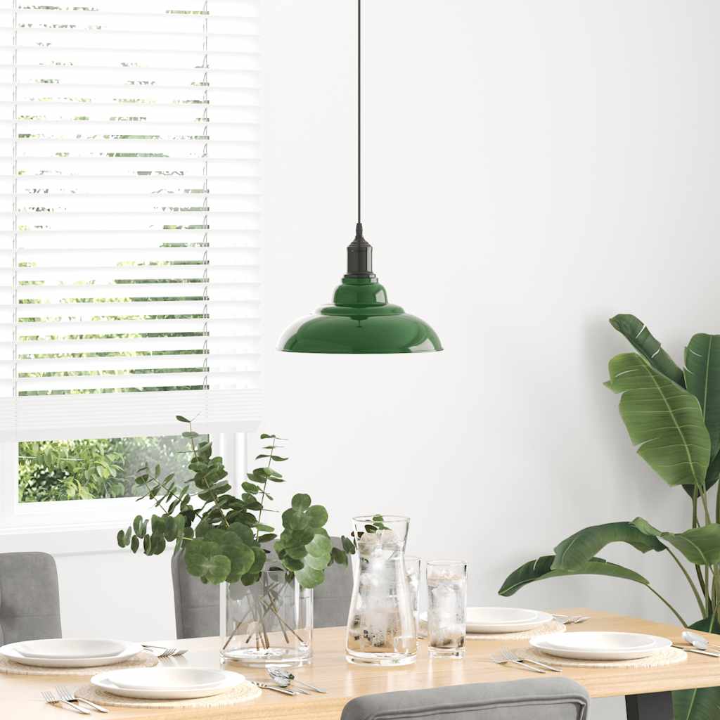 Adjustable Height Pendant Lamp E27 Green Glossy Ø 31 Cm Metal