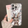 Cute Love Heart Rabbit Glacier Texture Case For iPhone 17 Air 16 15 14 13 12 11 Pro Max Plus 16E With Glass Lens Protector Cover